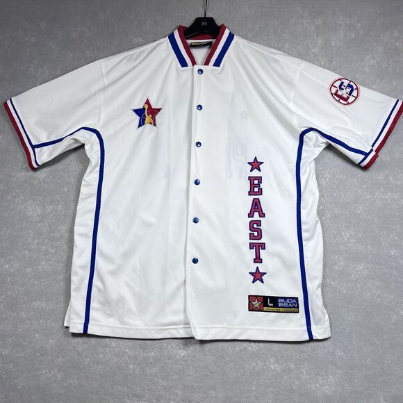 Vintage Buda Bean Sports Jersey Size Large White East Player 90's HIP HOP - Picture 1 of 13